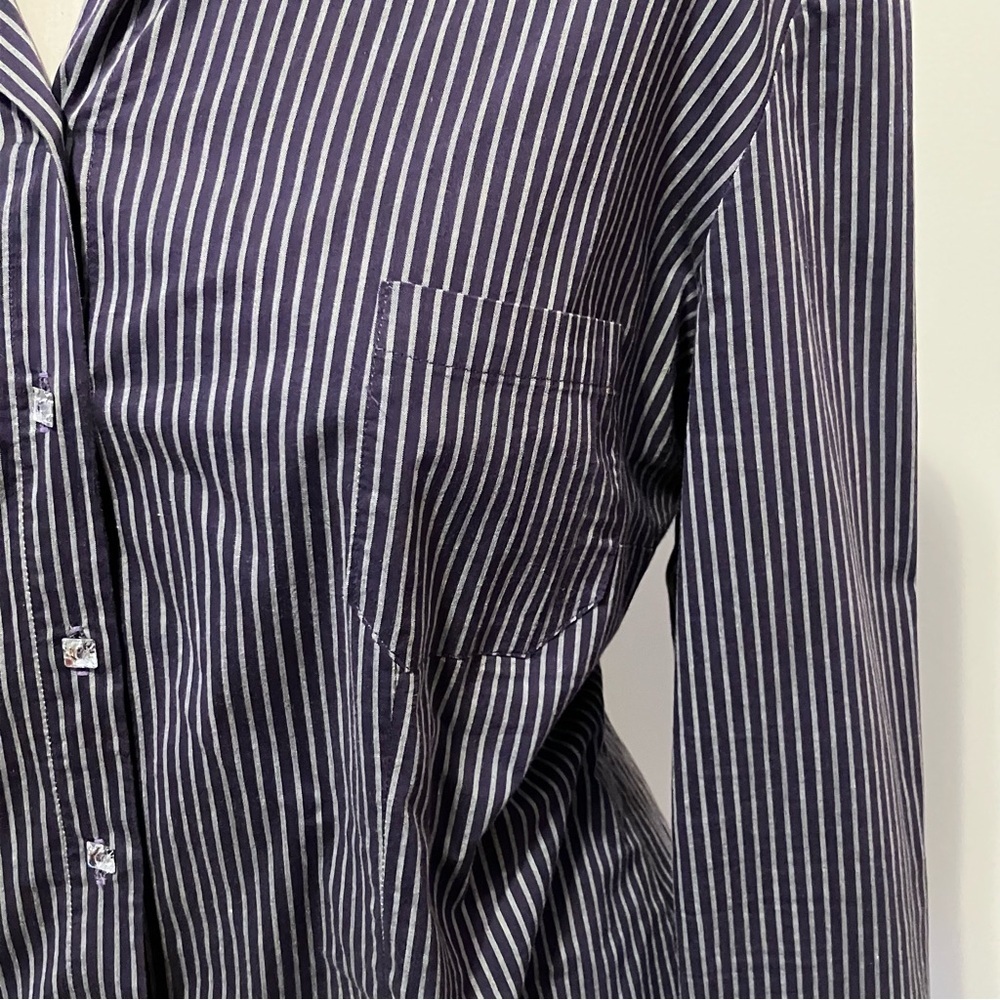 VTG Lissile Women’s Purple Stripe XXL long Sleeve Blouse Epaulette Preppy - Picture 6 of 12
